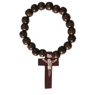 Brown Wood Bead Christ cross charm Wooden Bracelet 